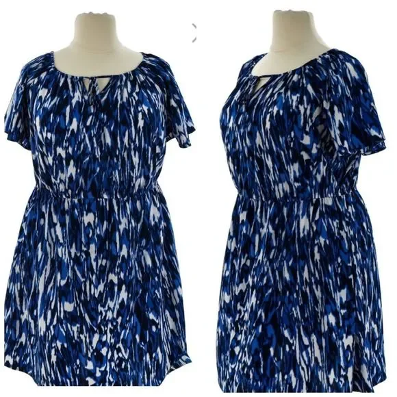 Dana Buchman Blue Abstract Print Dress Sz XL - Picture 7 of 7